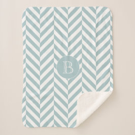 Monogram Pastel Blue Herringbone-Muster Sherpadecke