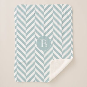 Monogram Pastel Blue Herringbone-Muster Sherpadecke