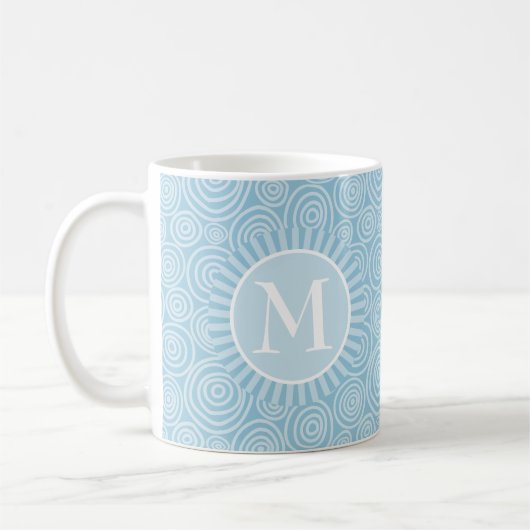 Monogram Pastel Blue Spirals - Personalisiert Kaffeetasse (Links)