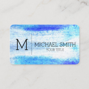 Monogram Pastel Blue Wood Visitenkarte