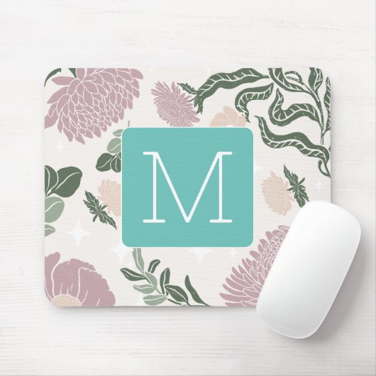 Monogram Pastel floral mit farbenfrohen Rahmen Bla Mousepad (Mit Mouse)