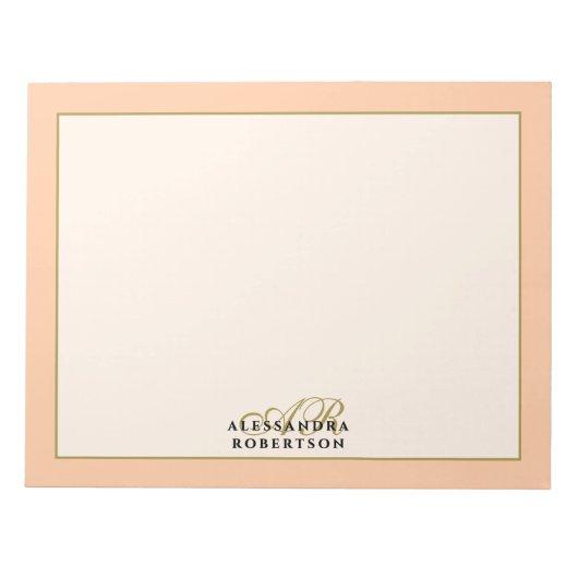 Monogram Pastel Orange Peach Ivory Gold Minimalist Notizblock (Vorderseite)