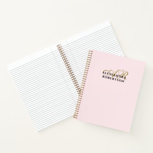 Monogram Pastel Pink Gold Schwarz Minimalistisch E Notizblock (Innenseite)