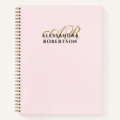 Monogram Pastel Pink Gold Schwarz Minimalistisch E Notizblock (Vorderseite)