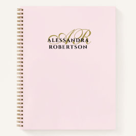 Monogram Pastel Pink Gold Schwarz Minimalistisch E Notizblock