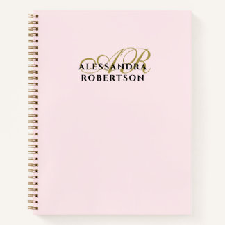 Monogram Pastel Pink Gold Schwarz Minimalistisch E Notizblock