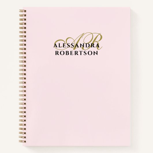Monogram Pastel Pink Gold Schwarz Minimalistisch E Notizblock (Vorderseite)