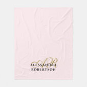 Monogram Pastel Pink Gold Schwarz Minimalistisch S Fleecedecke (Vorderseite)