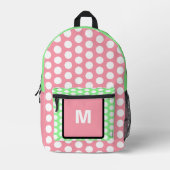 Monogram Pastel Pink Green White Polka Dots Bedruckter Rucksack (Vorderseite)