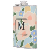 Monogram Pastel Pink Light Blue Blume Muster Flachmann (Links)