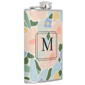 Monogram Pastel Pink Light Blue Blume Muster Flachmann (Rechts)