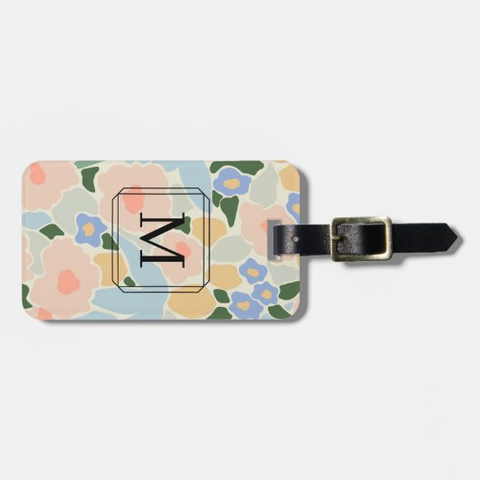 Monogram Pastel Pink Light Blue Blume Muster Gepäckanhänger (Vorderseite horizontal)