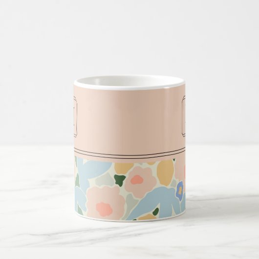 Monogram Pastel Pink Light Blue Blume Muster Kaffeetasse (Mittel)