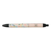 Monogram Pastel Pink Light Blue Blume Muster Kugelschreiber (Vorderseite)