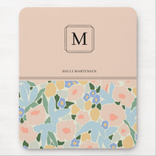 Monogram Pastel Pink Light Blue Blume Muster Mousepad