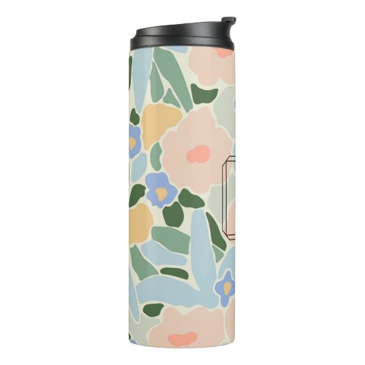 Monogram Pastel Pink Light Blue Blume Muster Thermosbecher (Nach links gedreht)