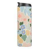 Monogram Pastel Pink Light Blue Blume Muster Thermosbecher (Nach rechts gedreht)