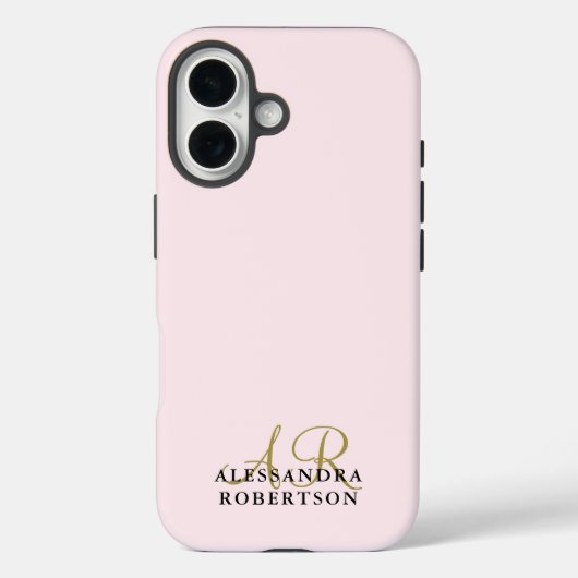 Monogram Pastel Pink Minimalist Gold Black Elegant Case-Mate iPhone Hülle (Rückseite)