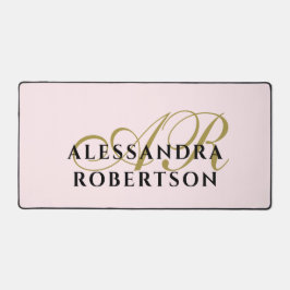 Monogram Pastel Pink Minimalist Stylish Gold Black Schreibtischunterlage
