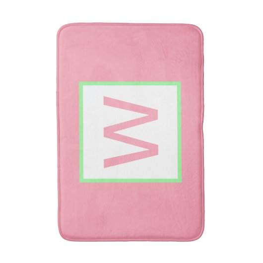 Monogram Pastel Pink Minze Green Badematte (Vorderseite Vertikal)