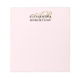 Monogram Pastel Pink Stilvoll Minimalistisch Gold  Notizblock