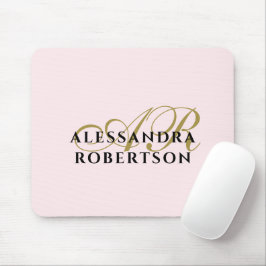 Monogram Pastel Pink Stylish Gold Black Minimalist Mousepad