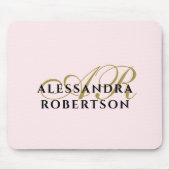 Monogram Pastel Pink Stylish Gold Black Minimalist Mousepad (Vorne)