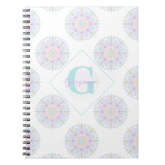 Monogram Pastel Rainbow Sundae Polka Dot Mandala Notizblock (Vorderseite)