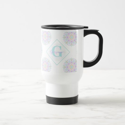 Monogram Pastel Rainbow Sundae Polka Dot Mandala Reisebecher (Rechts)
