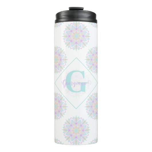 Monogram Pastel Rainbow Sundae Polka Dot Mandala Thermosbecher (Vorderseite)