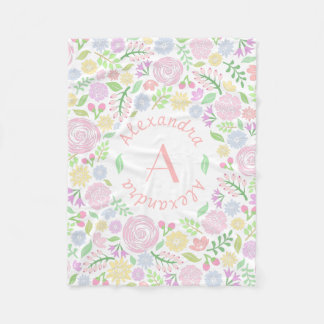 Monogram Pastel Rose Fleece Blanket für Baby Girl