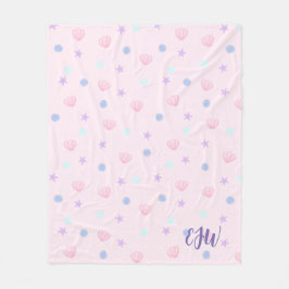 Monogram Pastel Seashells and Pearls in Pink Fleecedecke