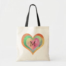Monogram Pastel Watercolor Hearts Tragetasche