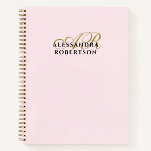 Monogram Pastell Rosa Gold Schwarz Minimalistisch  Notizblock