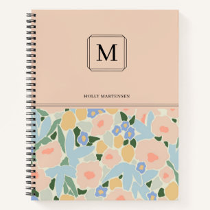 Monogram Pastell Rosa Hellblau Blumen Muster Nicht Notizblock