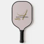 Monogram Pastellrot Rosa Gold Minimalistin Pickleball Schläger (Rückseite)