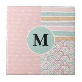 Monogram Patchwork Hearts Rainbow Keramik Tile Fliese (Vorderseite)