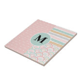 Monogram Patchwork Hearts Rainbow Keramik Tile Fliese (Seite)