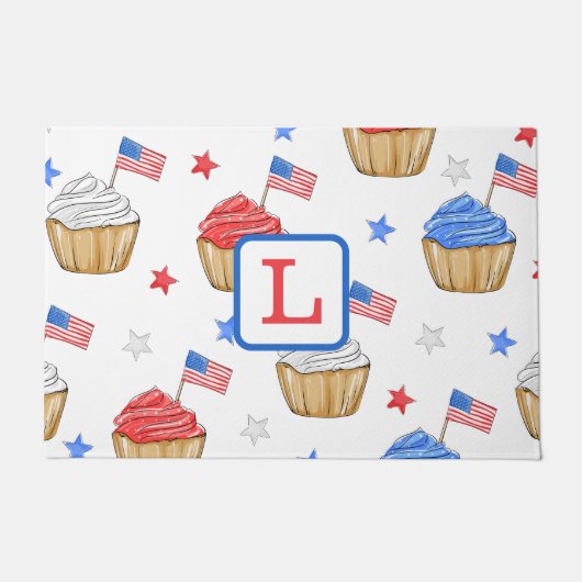 Monogram Patriotic Cupcake Flag Star Preppy Fußmatte (Vorderseite)