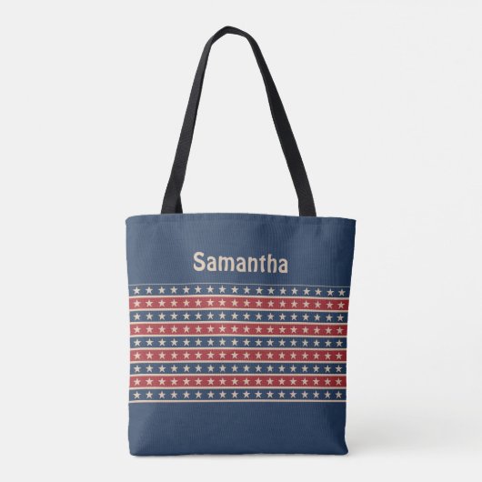 Monogram Patriotic Red Blue Tan Stars Tote Bag Tasche (Rückseite)