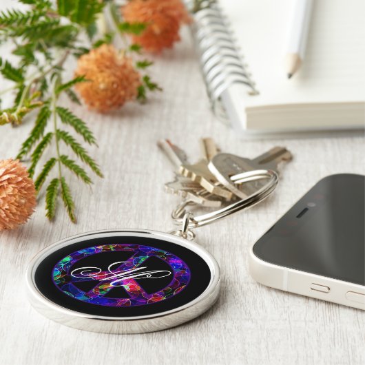 Monogram Peace Sign Premium Schlüsselkette Schlüsselanhänger (Seite)