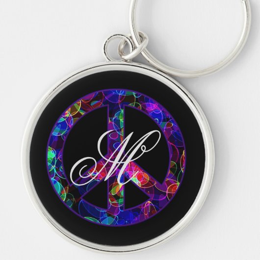 Monogram Peace Sign Premium Schlüsselkette Schlüsselanhänger (Vorne)