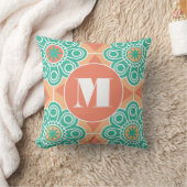 Monogram Peach and Green Modern Blumen floral Kissen (Decke)