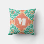 Monogram Peach and Green Modern Blumen floral Kissen (Rückseite)