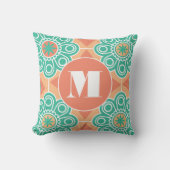 Monogram Peach and Green Modern Blumen floral Kissen (Vorderseite)