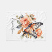 Monogram Peach Floral Butterfly Baby Girls Fleecedecke (Vorderseite (Horizontal))