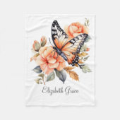 Monogram Peach Floral Butterfly Baby Girls Fleecedecke (Vorderseite)