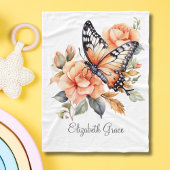 Monogram Peach Floral Butterfly Baby Girls Fleecedecke