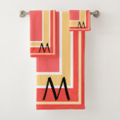 Monogram Peach Fruit Geometric Block Pattern Badhandtuch Set (Insitu)