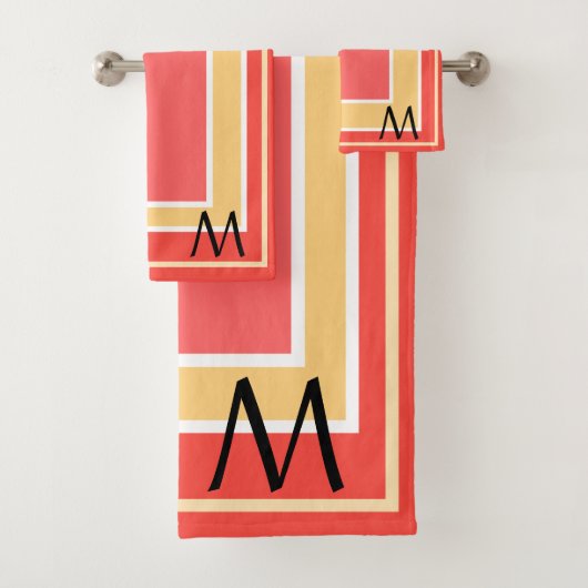 Monogram Peach Fruit Geometric Block Pattern Badhandtuch Set (Insitu)